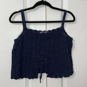 Vintage Pelican Cove Knit Cropped Tank Womens Navy Blue Y2K Resort Vacation